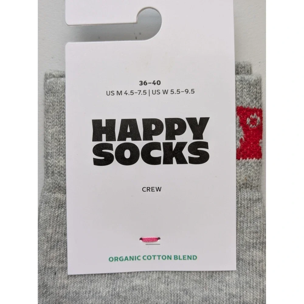 Happy Socks Solid Basic Crew 4 Pair Unisex 36-40 Gray Organic Cotton Blend NWT